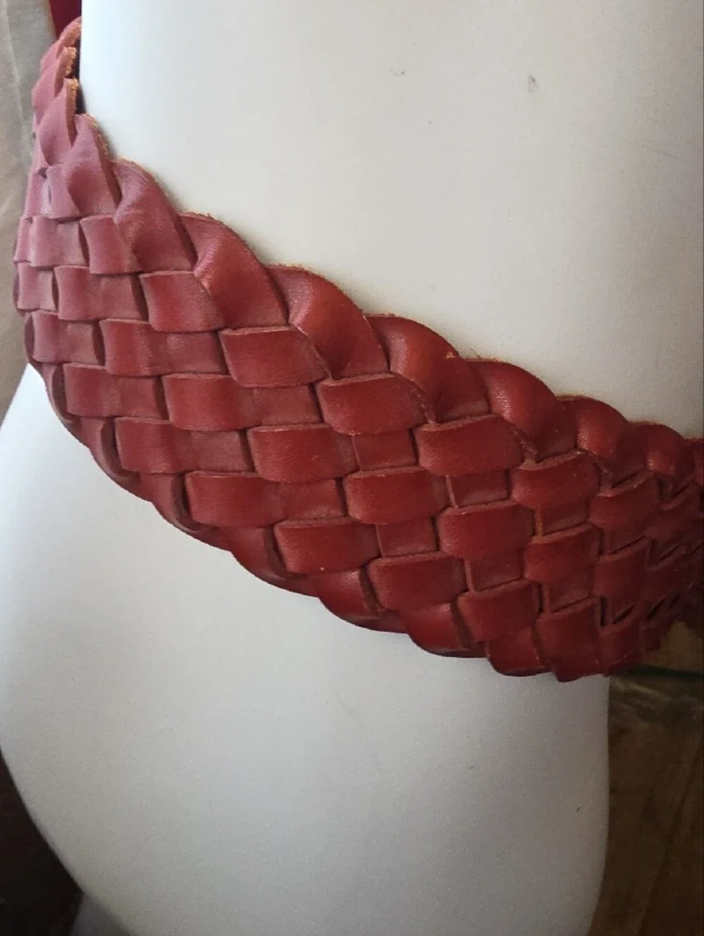 Woven Leather Western-Style Women's Belt in Maroon with Silver Buckle Accents